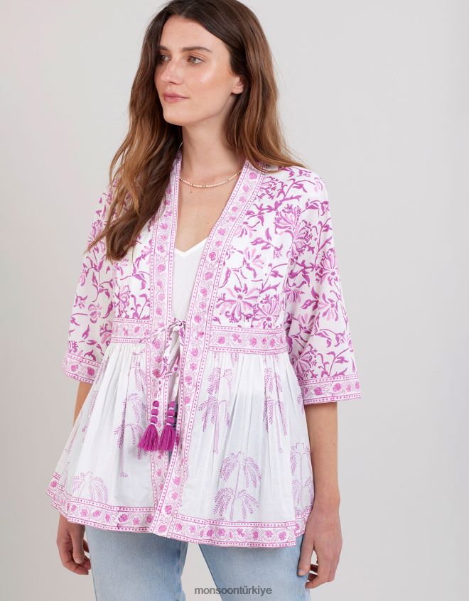 Monsoon kadınlar doğu yulia tahta baskı ceket JH86BT179 Giyim mor