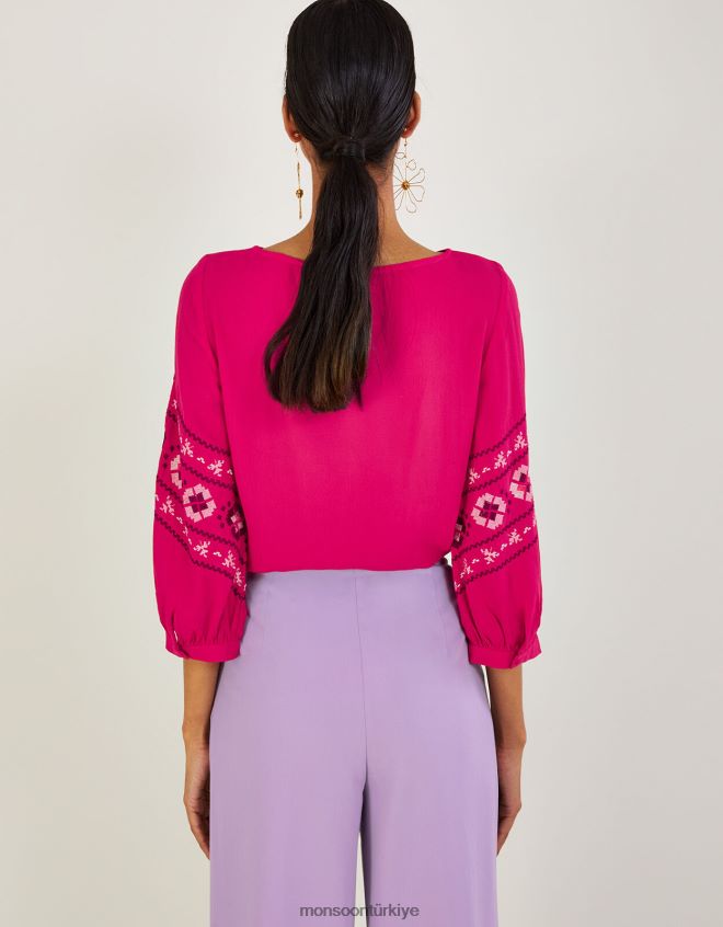 Monsoon kadınlar elliana sürdürülebilir viskondan işlemeli üst JH86BT1065 Giyim pembe