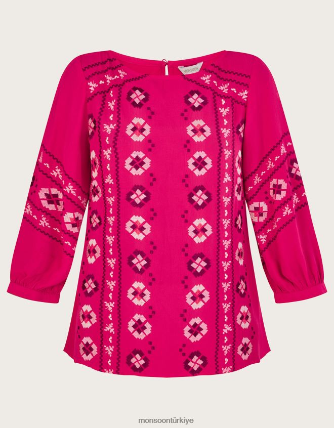 Monsoon kadınlar elliana sürdürülebilir viskondan işlemeli üst JH86BT1065 Giyim pembe