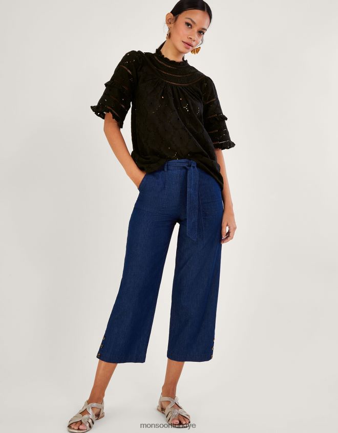 Monsoon kadınlar fırfırlı işlemeli üst JH86BT711 Giyim siyah