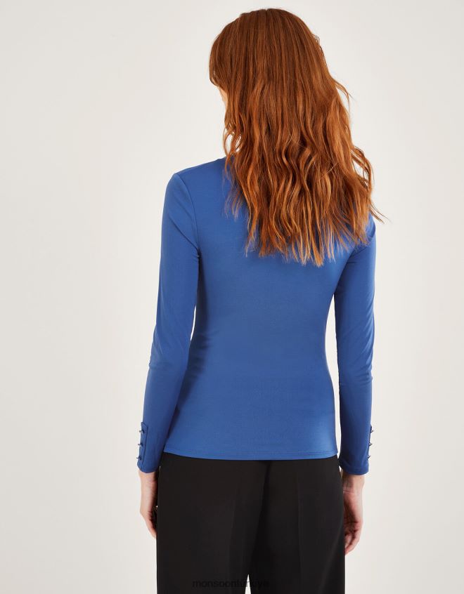 Monsoon kadınlar geri dönüştürülmüş polyesterden dantelli önü jarse üst JH86BT345 Giyim mavi