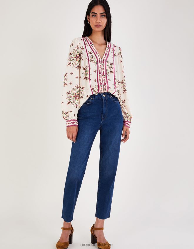 Monsoon kadınlar çiçek desenli v yaka üst JH86BT8 Giyim fildişi