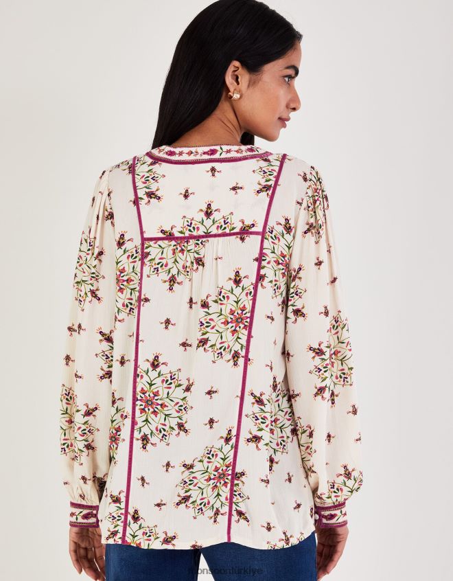 Monsoon kadınlar çiçek desenli v yaka üst JH86BT8 Giyim fildişi