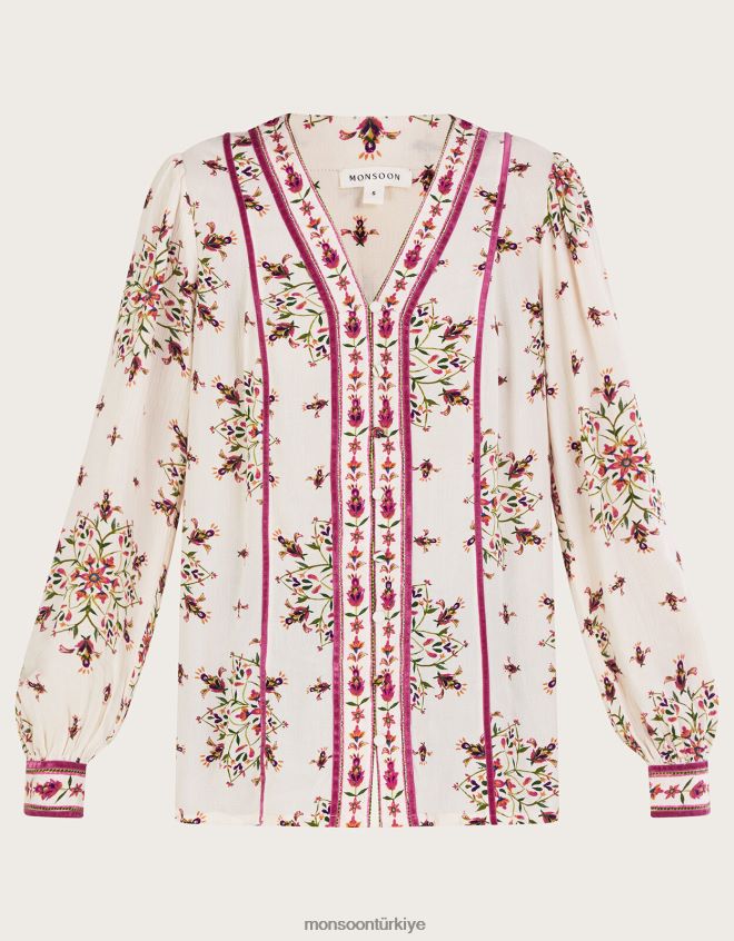 Monsoon kadınlar çiçek desenli v yaka üst JH86BT8 Giyim fildişi