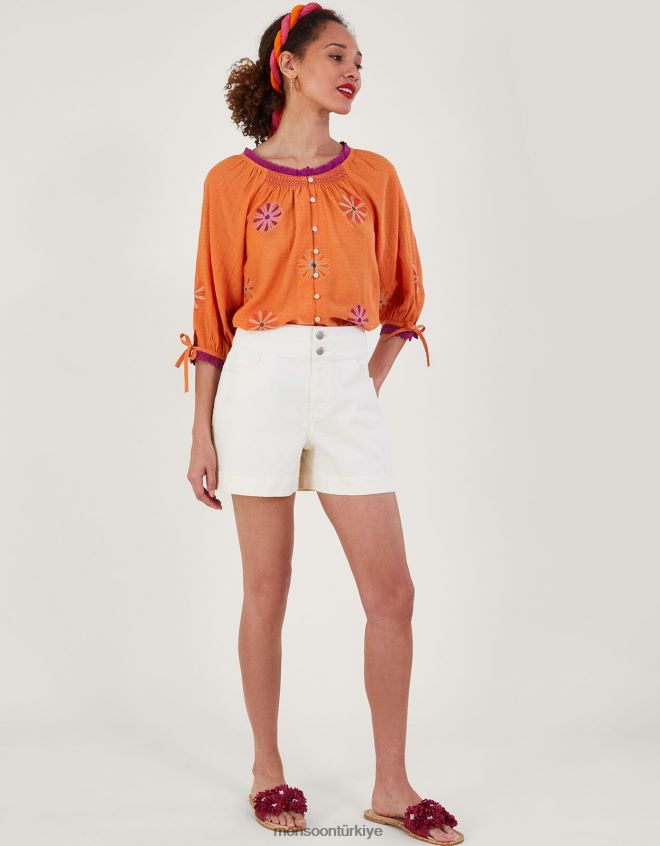 Monsoon kadınlar çiçek işlemeli düğmeli üst JH86BT212 Giyim turuncu