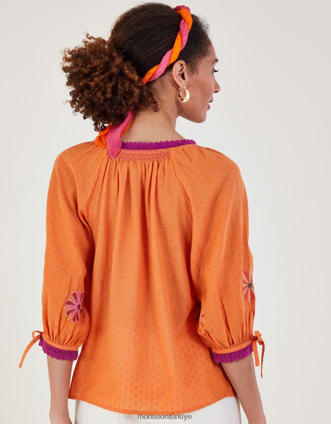 Monsoon kadınlar çiçek işlemeli düğmeli üst JH86BT212 Giyim turuncu