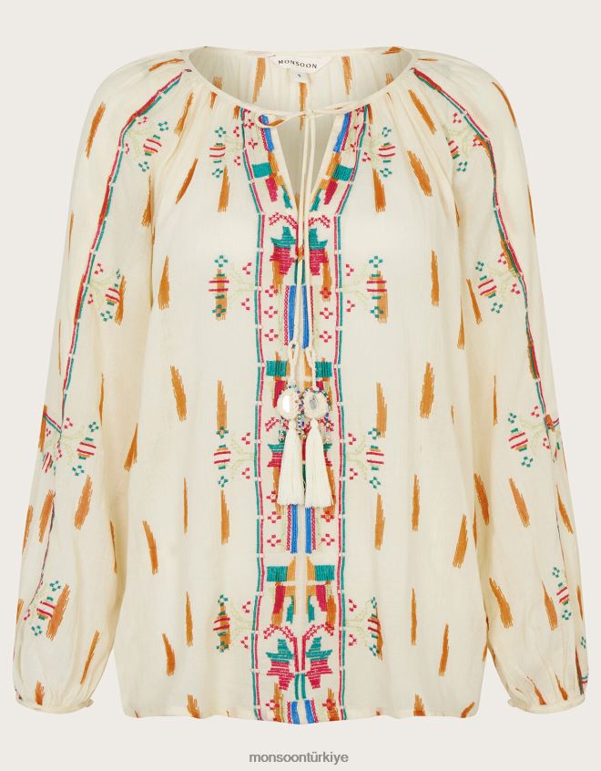 Monsoon kadınlar işlemeli aztek üst JH86BT633 Giyim fildişi