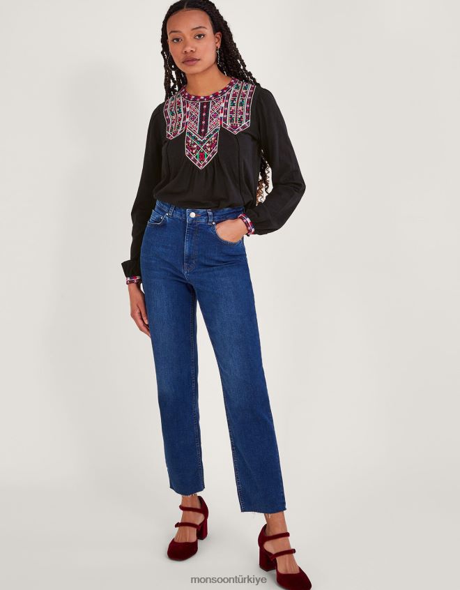 Monsoon kadınlar işlemeli jarse üst JH86BT78 Giyim siyah