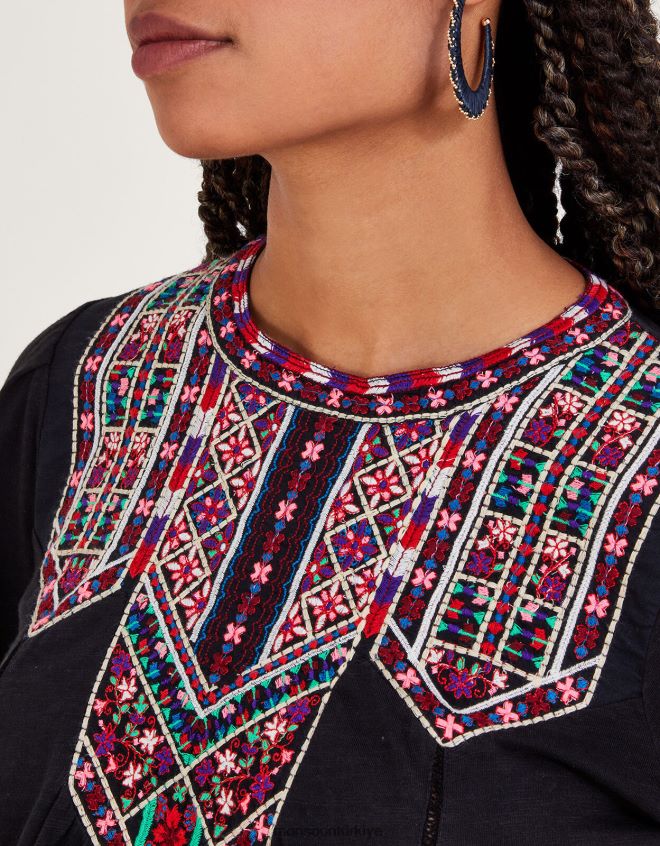 Monsoon kadınlar işlemeli jarse üst JH86BT78 Giyim siyah