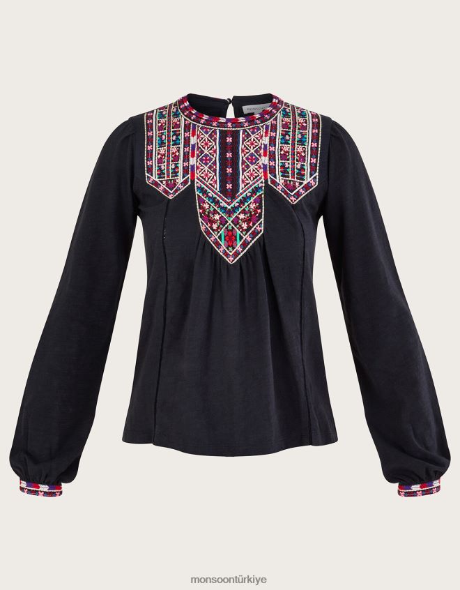 Monsoon kadınlar işlemeli jarse üst JH86BT78 Giyim siyah