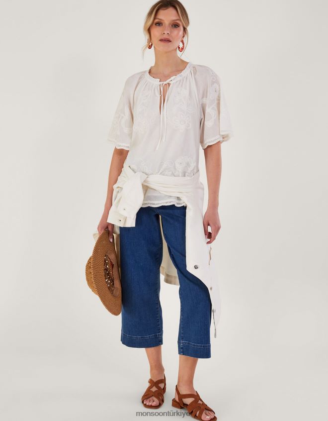 Monsoon kadınlar işlemeli kısa kollu üst JH86BT201 Giyim beyaz