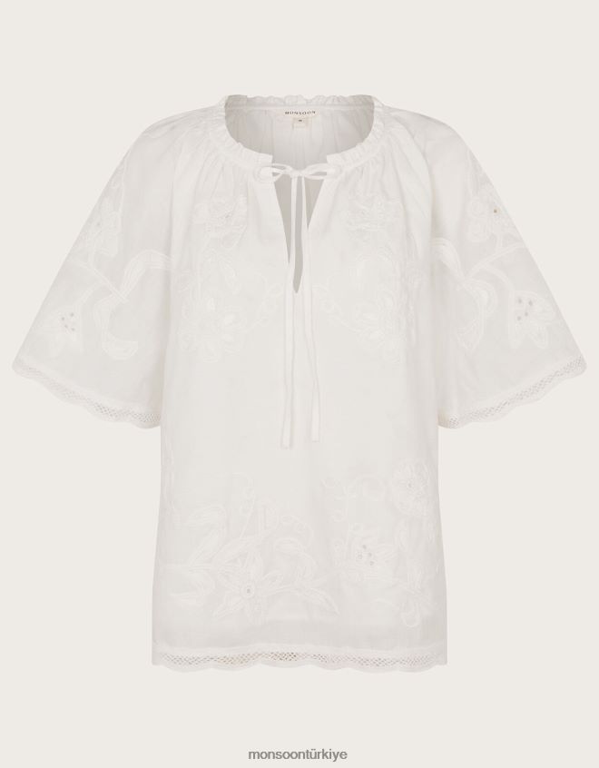 Monsoon kadınlar işlemeli kısa kollu üst JH86BT201 Giyim beyaz