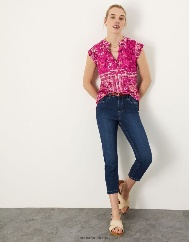 Monsoon kadınlar jarse üstten eşarp baskı düğmesi JH86BT2791 Giyim pembe