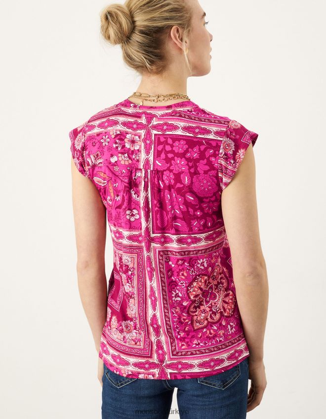 Monsoon kadınlar jarse üstten eşarp baskı düğmesi JH86BT2791 Giyim pembe