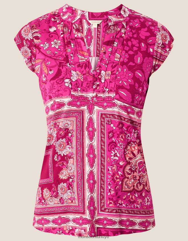 Monsoon kadınlar jarse üstten eşarp baskı düğmesi JH86BT2791 Giyim pembe