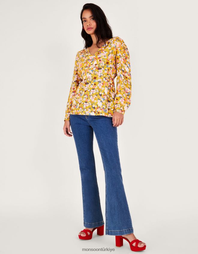 Monsoon kadınlar küçük çiçekli üst JH86BT139 Giyim sarı (koyu sarı)