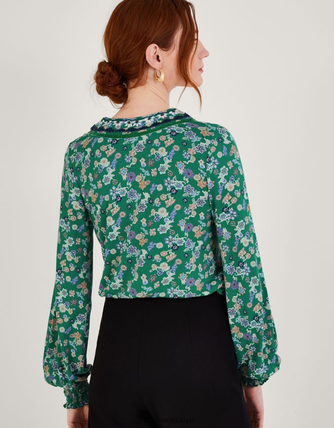 Monsoon kadınlar küçük süslemeli büzgülü jarse üst JH86BT569 Giyim yeşil