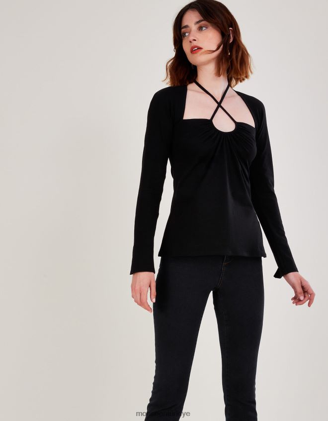 Monsoon kadınlar kesik askılı jarse üst JH86BT561 Giyim siyah