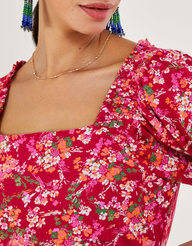 Monsoon kadınlar keten karışımlı küçük çiçek desenli üst JH86BT528 Giyim kırmızı