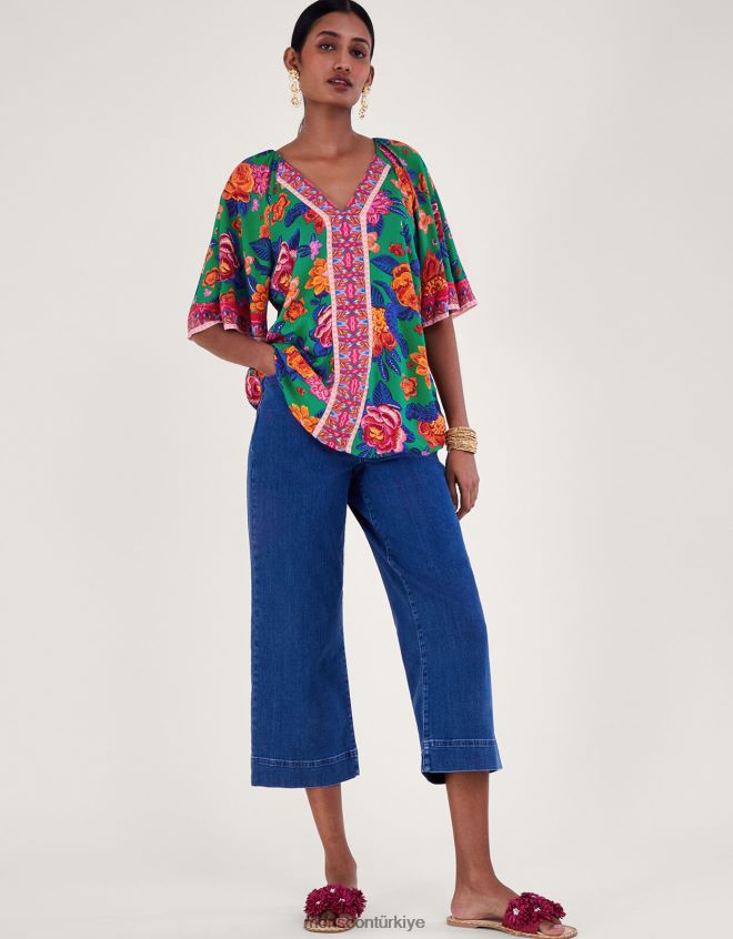 Monsoon kadınlar lenzing ecovero çiçek desenli üst JH86BT105 Giyim turuncu