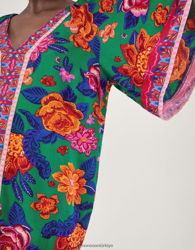 Monsoon kadınlar lenzing ecovero çiçek desenli üst JH86BT105 Giyim turuncu