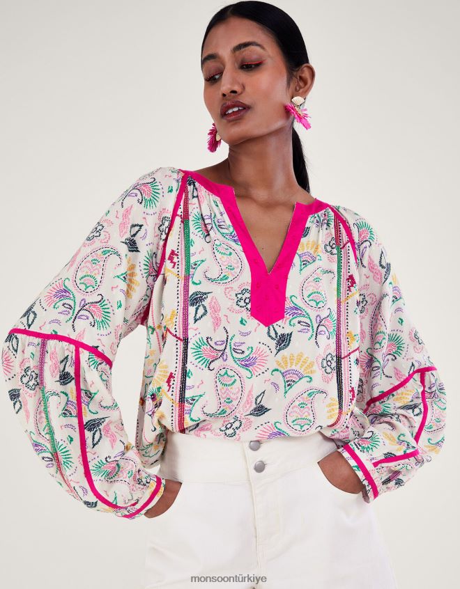 Monsoon kadınlar lenzing ecovero işlemeli baskılı üst JH86BT83 Giyim fildişi