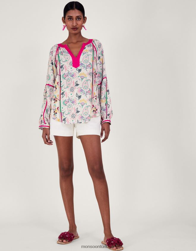 Monsoon kadınlar lenzing ecovero işlemeli baskılı üst JH86BT83 Giyim fildişi
