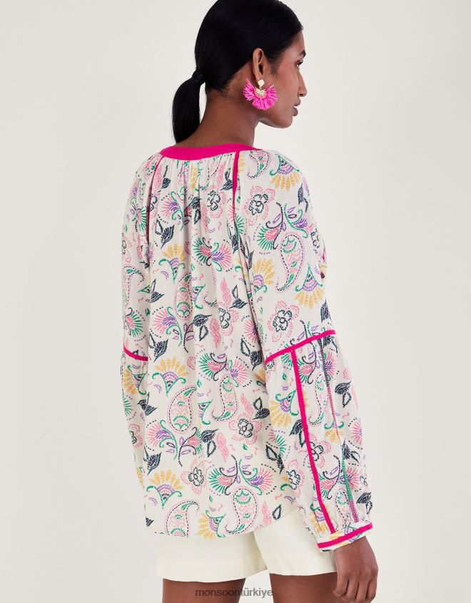 Monsoon kadınlar lenzing ecovero işlemeli baskılı üst JH86BT83 Giyim fildişi