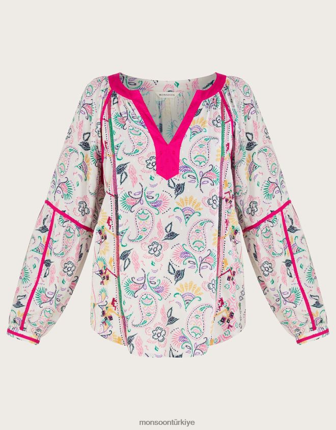 Monsoon kadınlar lenzing ecovero işlemeli baskılı üst JH86BT83 Giyim fildişi