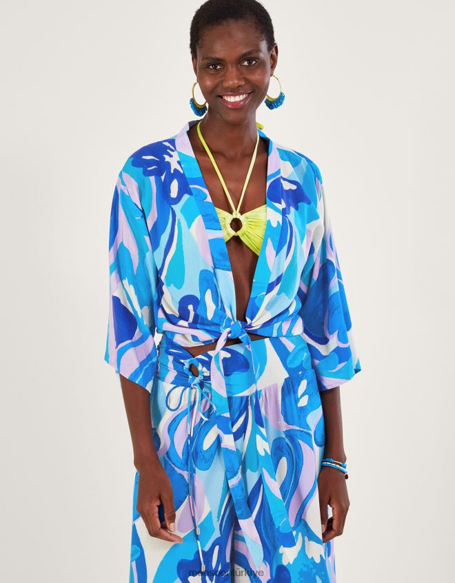 Monsoon kadınlar lenzing ecovero önden bağlamalı girdap desenli kısa üst JH86BT694 Giyim mavi