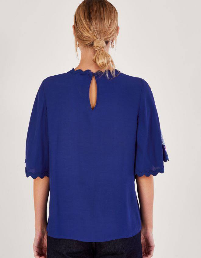 Monsoon kadınlar olla işlemeli çiçek kimono üst JH86BT257 Giyim mavi