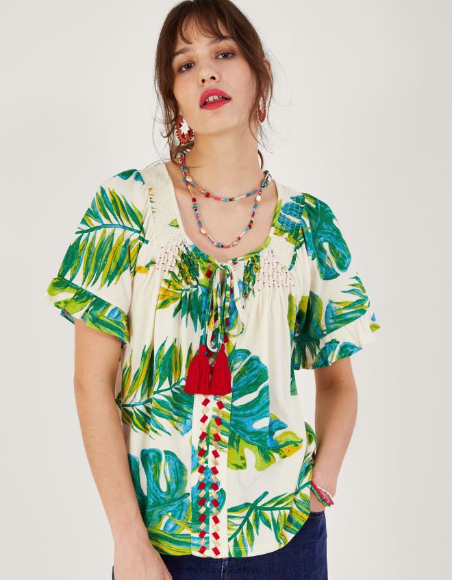 Monsoon kadınlar palmiye desenli jarse üst JH86BT968 Giyim fildişi