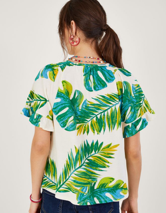 Monsoon kadınlar palmiye desenli jarse üst JH86BT968 Giyim fildişi