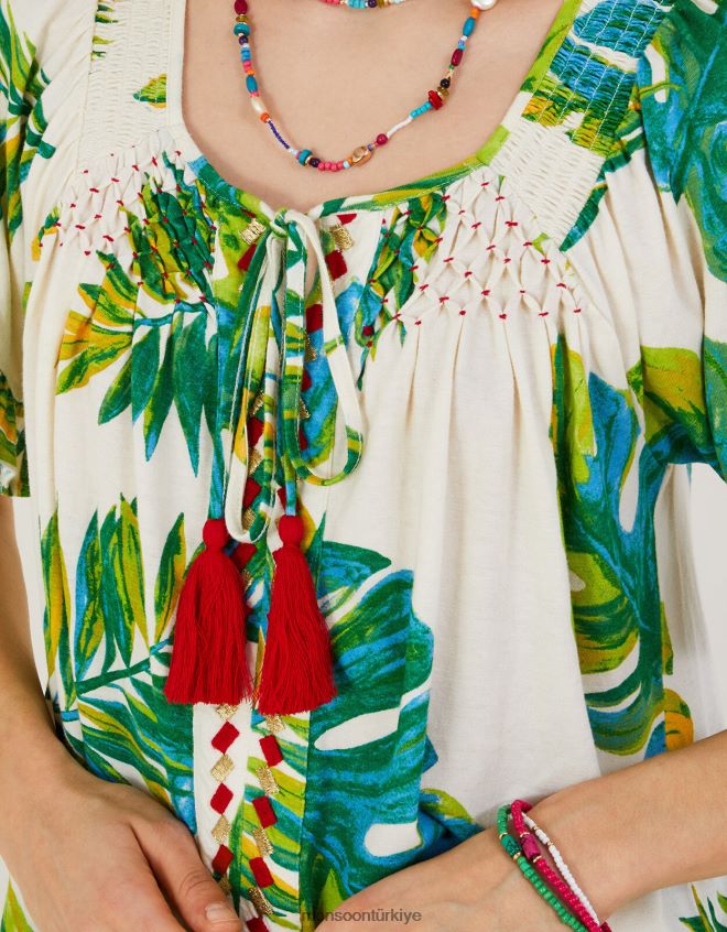 Monsoon kadınlar palmiye desenli jarse üst JH86BT968 Giyim fildişi