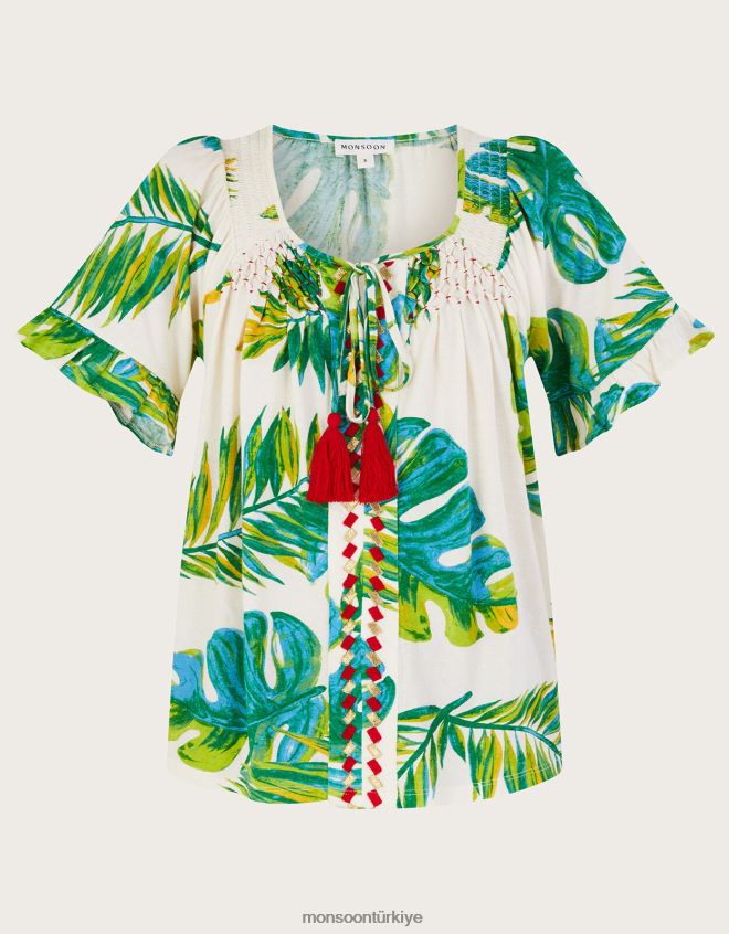 Monsoon kadınlar palmiye desenli jarse üst JH86BT968 Giyim fildişi