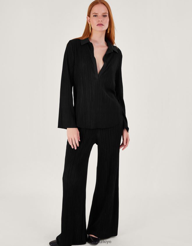 Monsoon kadınlar peta plisse üst JH86BT90 Giyim siyah