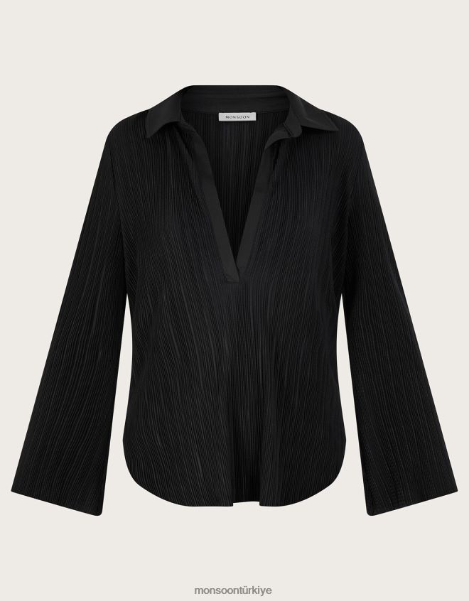 Monsoon kadınlar peta plisse üst JH86BT90 Giyim siyah