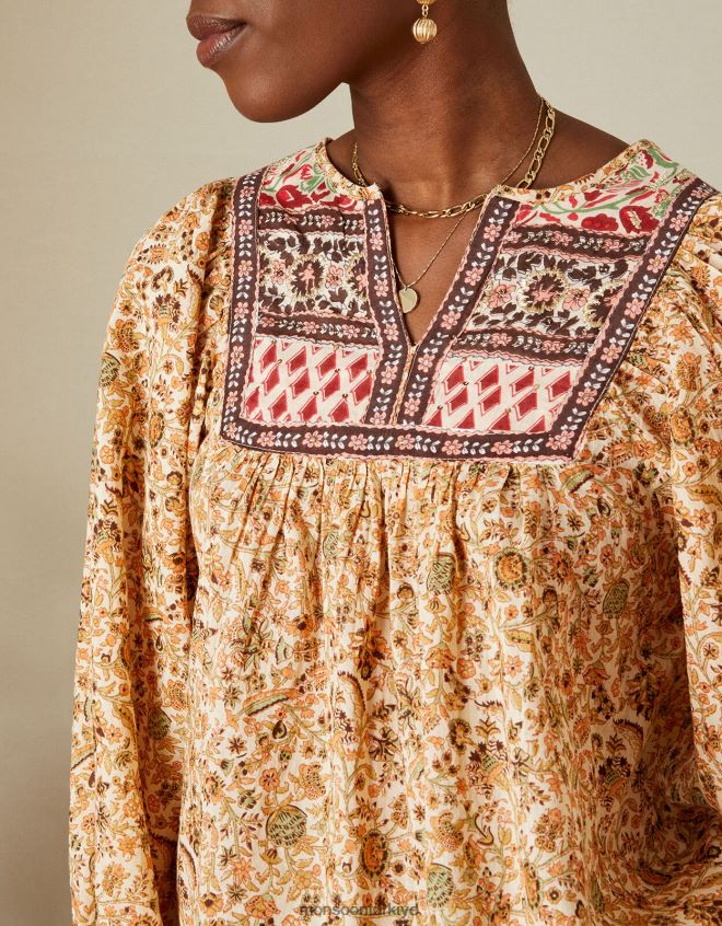 Monsoon kadınlar premium boho önlük süslenmiş üst JH86BT657 Giyim doğal