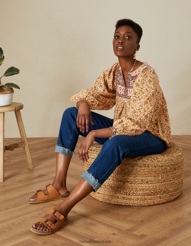 Monsoon kadınlar premium boho önlük süslenmiş üst JH86BT657 Giyim doğal