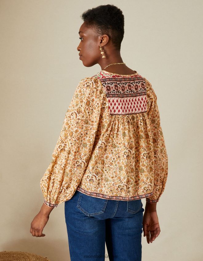 Monsoon kadınlar premium boho önlük süslenmiş üst JH86BT657 Giyim doğal