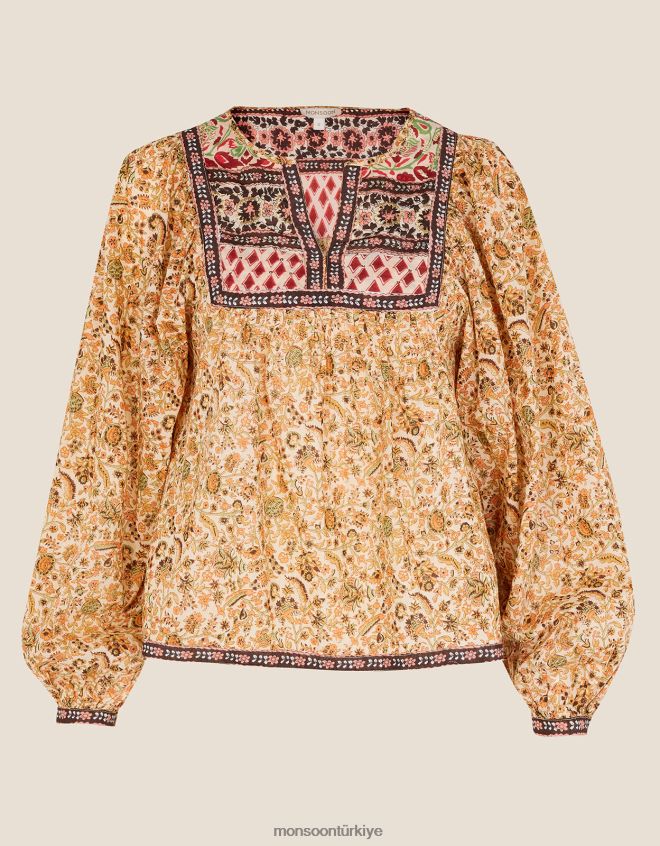 Monsoon kadınlar premium boho önlük süslenmiş üst JH86BT657 Giyim doğal