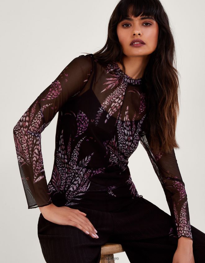 Monsoon kadınlar örgü üst baskı JH86BT45 Giyim siyah