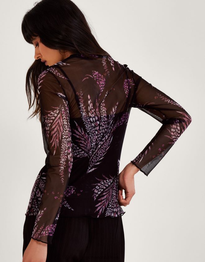 Monsoon kadınlar örgü üst baskı JH86BT45 Giyim siyah