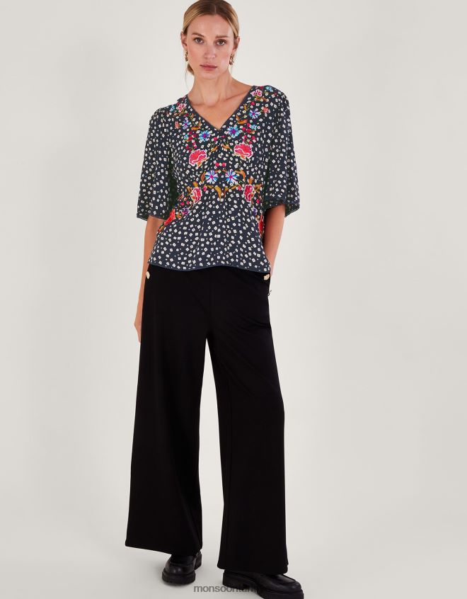 Monsoon kadınlar rory işlemeli çay üstü JH86BT171 Giyim Mavi Donanma)