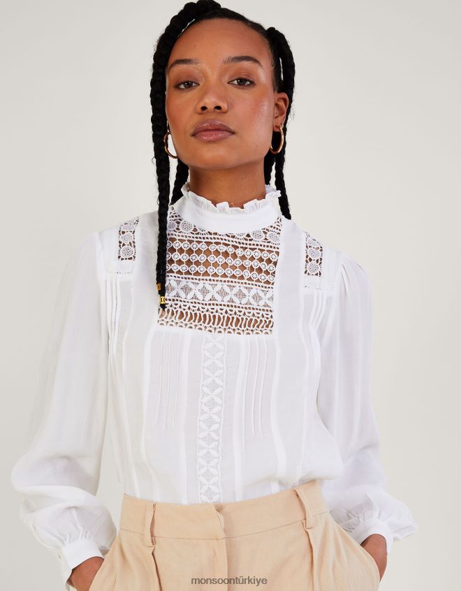 Monsoon kadınlar sürdürülebilir viskon rachel dantel victoriana üst JH86BT571 Giyim fildişi
