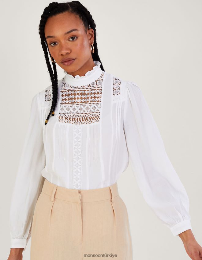 Monsoon kadınlar sürdürülebilir viskon rachel dantel victoriana üst JH86BT571 Giyim fildişi