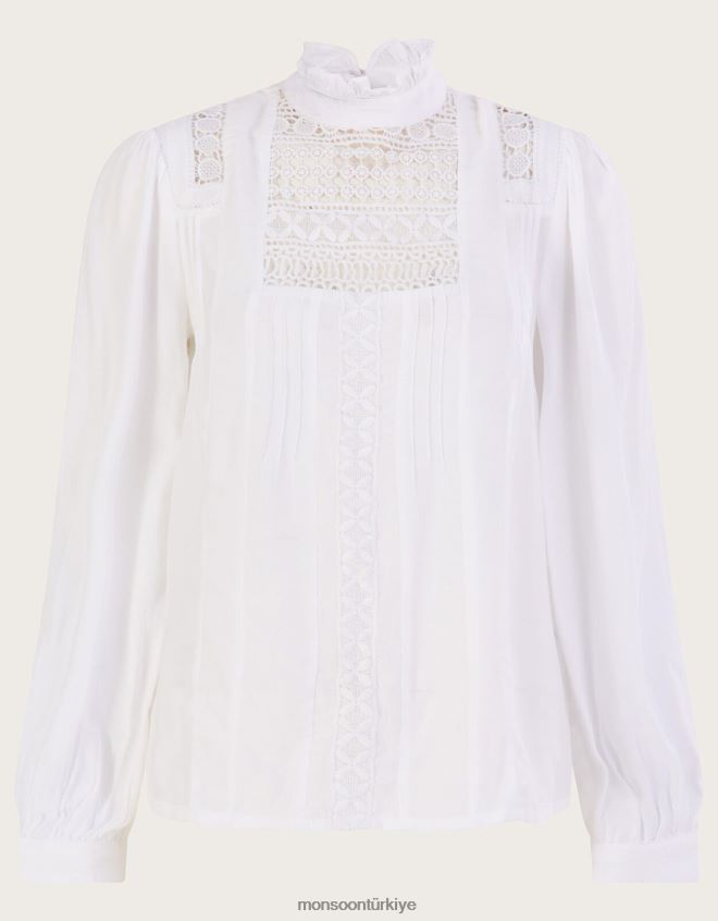 Monsoon kadınlar sürdürülebilir viskon rachel dantel victoriana üst JH86BT571 Giyim fildişi