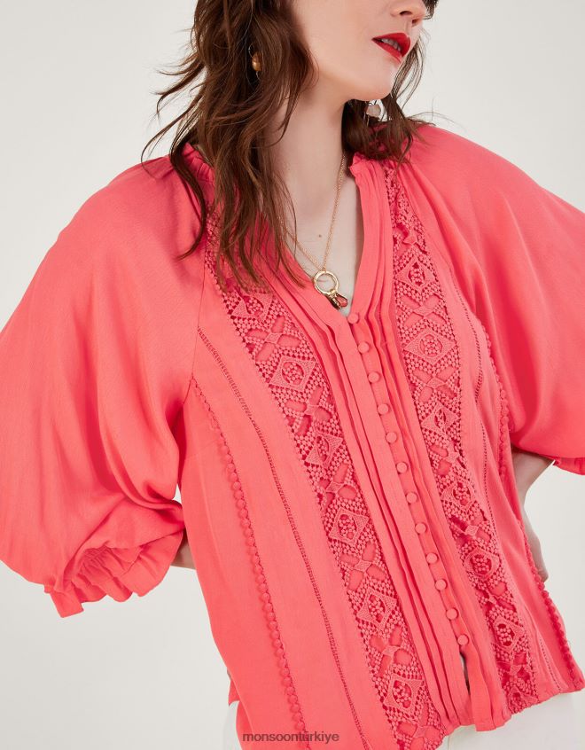 Monsoon kadınlar sürdürülebilir viskondan hattie dantel parçalı üst JH86BT246 Giyim turuncu (mercan)