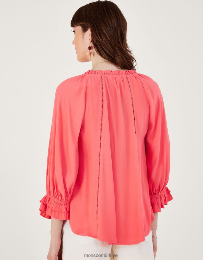 Monsoon kadınlar sürdürülebilir viskondan hattie dantel parçalı üst JH86BT246 Giyim turuncu (mercan)