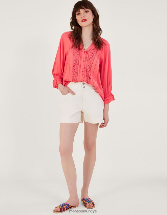Monsoon kadınlar sürdürülebilir viskondan hattie dantel parçalı üst JH86BT246 Giyim turuncu (mercan)